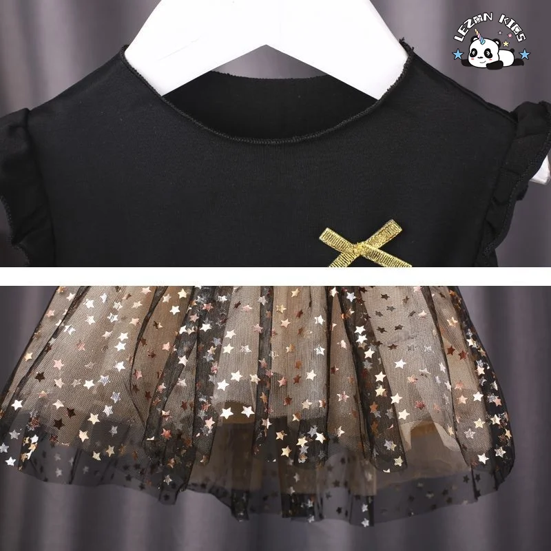 LEZONKIDS - Wholesale Crewneck Casual Girls Dresses Nice Sparkling Tutu Dress for Birthday Gift